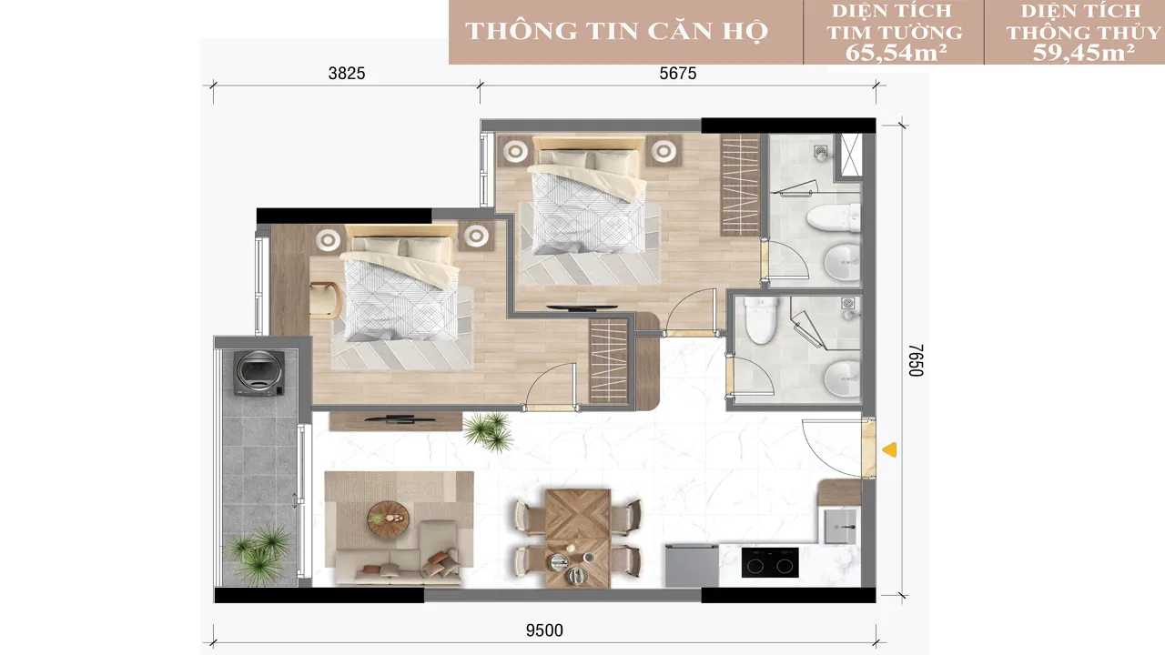 Thiết Kế Căn 2PN 2WC