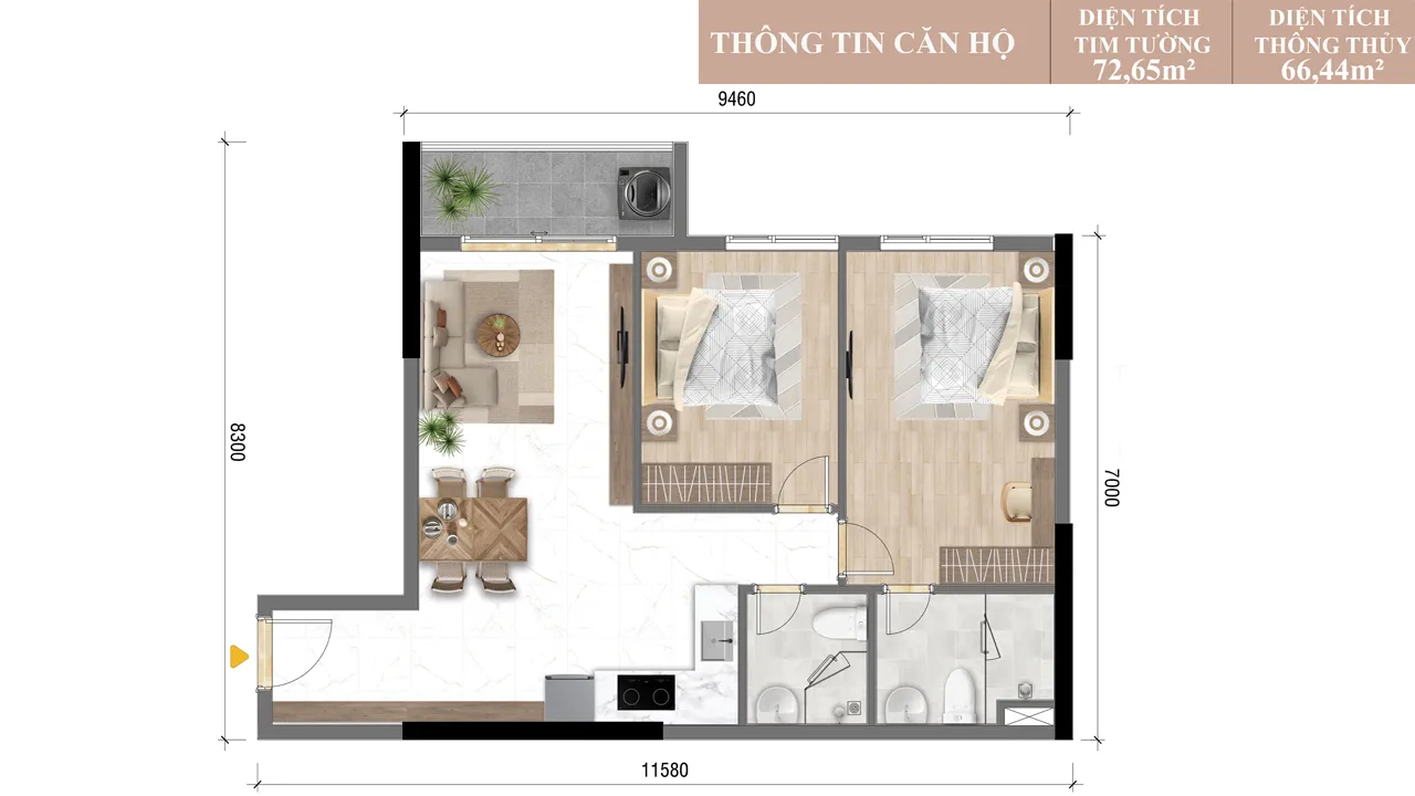 Thiết Kế Căn 2PN 2WC