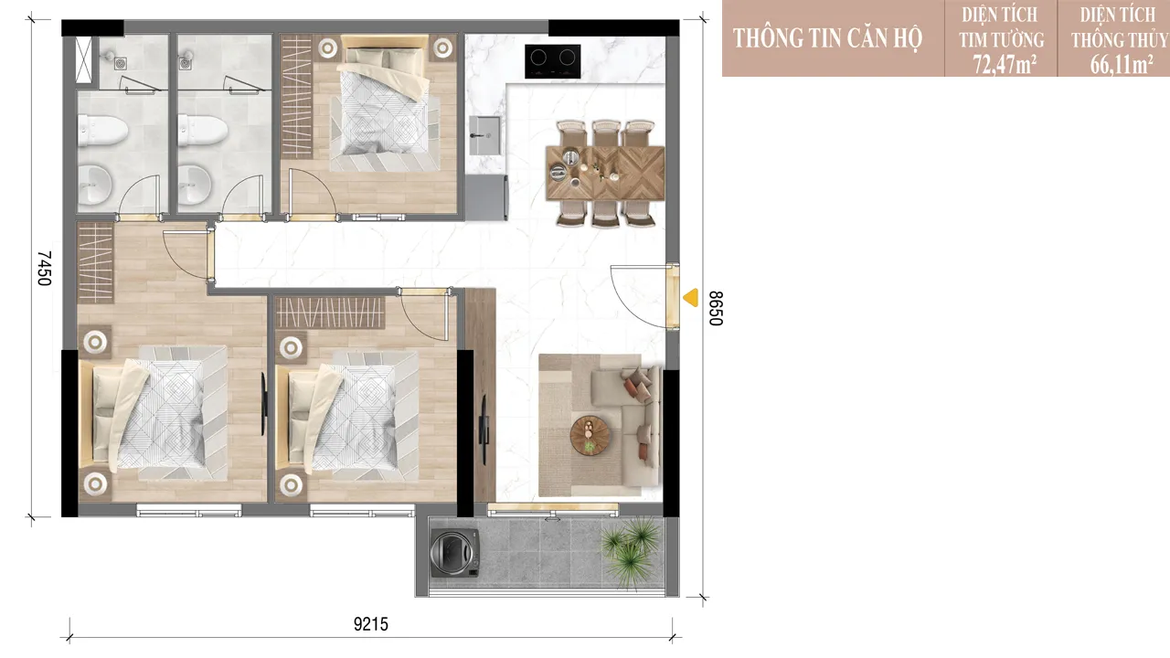 Thiết Kế Căn 3PN 2WC