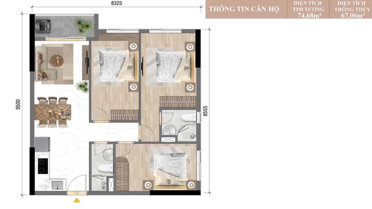 Thiết Kế Căn 3PN 2WC